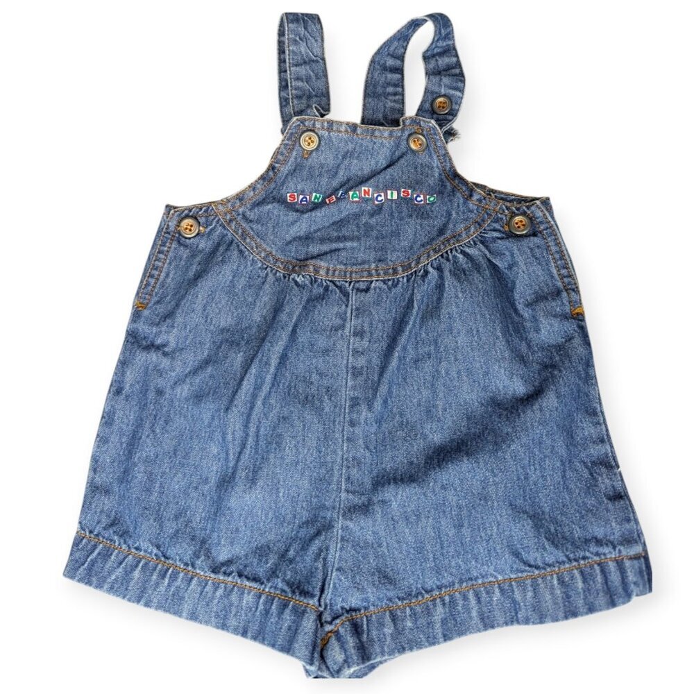 Vintage Hilton Hotels San Francisco Denim Shorts Romper Adjustable Straps